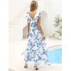 image:imageANRABESS Women V Neck Ruffle Sleeve Floral Pleated Maxi Dresses Summer Boho Belt Empire Waist Wedding Guest Party Flowy DressWhitebased Blue Flower