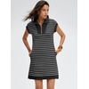 image:imageANRABESS Womens Cap Sleeve Half Zip Dress Casual Soft Summer TShirt Dresses with Pockets for Travel Vacation amp Daily WearBlack White Stripe