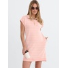 image:imageANRABESS Womens Cap Sleeve Half Zip Dress Casual Soft Summer TShirt Dresses with Pockets for Travel Vacation amp Daily WearPink White Stripe