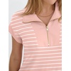 image:imageANRABESS Womens Cap Sleeve Half Zip Dress Casual Soft Summer TShirt Dresses with Pockets for Travel Vacation amp Daily WearPink White Stripe