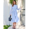 image:imageANRABESS Womens Floral Chiffon Midi Dress Puff Long Sleeve Mock Neck Summer Wedding Guest Party Dresses Fall 2026 OutfitsBlue