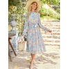image:imageANRABESS Womens Floral Chiffon Midi Dress Puff Long Sleeve Mock Neck Summer Wedding Guest Party Dresses Fall 2026 OutfitsFloral Blue Pink