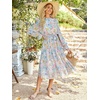 image:imageANRABESS Womens Floral Chiffon Midi Dress Puff Long Sleeve Mock Neck Summer Wedding Guest Party Dresses Fall 2026 OutfitsFloral Blue Pink