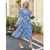 image:imageANRABESS Womens Floral Chiffon Midi Dress Puff Long Sleeve Mock Neck Summer Wedding Guest Party Dresses Fall 2026 OutfitsFloral Blue Purple