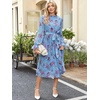 image:imageANRABESS Womens Floral Chiffon Midi Dress Puff Long Sleeve Mock Neck Summer Wedding Guest Party Dresses Fall 2026 OutfitsFloral Blue Purple