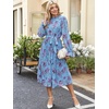 image:imageANRABESS Womens Floral Chiffon Midi Dress Puff Long Sleeve Mock Neck Summer Wedding Guest Party Dresses Fall 2026 OutfitsFloral Blue Purple