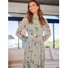 image:imageANRABESS Womens Floral Chiffon Midi Dress Puff Long Sleeve Mock Neck Summer Wedding Guest Party Dresses Fall 2026 OutfitsFloral Green
