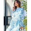 image:imageANRABESS Womens Floral Chiffon Midi Dress Puff Long Sleeve Mock Neck Summer Wedding Guest Party Dresses Fall 2026 OutfitsFloral Leaf