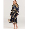 image:imageANRABESS Womens Floral Chiffon Midi Dress Puff Long Sleeve Mock Neck Summer Wedding Guest Party Dresses Fall 2026 OutfitsFloral Navy