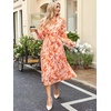 image:imageANRABESS Womens Floral Chiffon Midi Dress Puff Long Sleeve Mock Neck Summer Wedding Guest Party Dresses Fall 2026 OutfitsFloral Orange