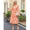 image:imageANRABESS Womens Floral Chiffon Midi Dress Puff Long Sleeve Mock Neck Summer Wedding Guest Party Dresses Fall 2026 OutfitsFloral Orange