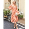 image:imageANRABESS Womens Floral Chiffon Midi Dress Puff Long Sleeve Mock Neck Summer Wedding Guest Party Dresses Fall 2026 OutfitsFloral Orange