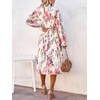 image:imageANRABESS Womens Floral Chiffon Midi Dress Puff Long Sleeve Mock Neck Summer Wedding Guest Party Dresses Fall 2026 OutfitsFloral Pink