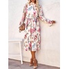 image:imageANRABESS Womens Floral Chiffon Midi Dress Puff Long Sleeve Mock Neck Summer Wedding Guest Party Dresses Fall 2026 OutfitsFloral Pink