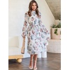 image:imageANRABESS Womens Floral Chiffon Midi Dress Puff Long Sleeve Mock Neck Summer Wedding Guest Party Dresses Fall 2026 OutfitsFloral White