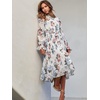 image:imageANRABESS Womens Floral Chiffon Midi Dress Puff Long Sleeve Mock Neck Summer Wedding Guest Party Dresses Fall 2026 OutfitsFloral White