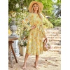 image:imageANRABESS Womens Floral Chiffon Midi Dress Puff Long Sleeve Mock Neck Summer Wedding Guest Party Dresses Fall 2026 OutfitsFloral Yellow Orange