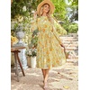 image:imageANRABESS Womens Floral Chiffon Midi Dress Puff Long Sleeve Mock Neck Summer Wedding Guest Party Dresses Fall 2026 OutfitsFloral Yellow Orange