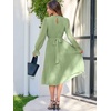 image:imageANRABESS Womens Floral Chiffon Midi Dress Puff Long Sleeve Mock Neck Summer Wedding Guest Party Dresses Fall 2026 OutfitsGreen