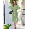 image:imageANRABESS Womens Floral Chiffon Midi Dress Puff Long Sleeve Mock Neck Summer Wedding Guest Party Dresses Fall 2026 OutfitsGreen