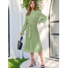image:imageANRABESS Womens Floral Chiffon Midi Dress Puff Long Sleeve Mock Neck Summer Wedding Guest Party Dresses Fall 2026 OutfitsGreen