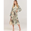image:imageANRABESS Womens Floral Chiffon Midi Dress Puff Long Sleeve Mock Neck Summer Wedding Guest Party Dresses Fall 2026 OutfitsLeaf Apricot