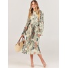 image:imageANRABESS Womens Floral Chiffon Midi Dress Puff Long Sleeve Mock Neck Summer Wedding Guest Party Dresses Fall 2026 OutfitsLeaf Apricot