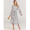 image:imageANRABESS Womens Floral Chiffon Midi Dress Puff Long Sleeve Mock Neck Summer Wedding Guest Party Dresses Fall 2026 OutfitsLeaf White