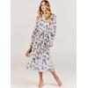 image:imageANRABESS Womens Floral Chiffon Midi Dress Puff Long Sleeve Mock Neck Summer Wedding Guest Party Dresses Fall 2026 OutfitsLeaf White