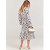 image:imageANRABESS Womens Floral Chiffon Midi Dress Puff Long Sleeve Mock Neck Summer Wedding Guest Party Dresses Fall 2026 OutfitsLeaf White