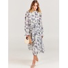 image:imageANRABESS Womens Floral Chiffon Midi Dress Puff Long Sleeve Mock Neck Summer Wedding Guest Party Dresses Fall 2026 OutfitsLeaf White