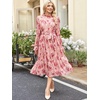 image:imageANRABESS Womens Floral Chiffon Midi Dress Puff Long Sleeve Mock Neck Summer Wedding Guest Party Dresses Fall 2026 OutfitsPink Red Rose