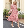 image:imageANRABESS Womens Floral Chiffon Midi Dress Puff Long Sleeve Mock Neck Summer Wedding Guest Party Dresses Fall 2026 OutfitsPink Red Rose