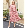 image:imageANRABESS Womens Floral Chiffon Midi Dress Puff Long Sleeve Mock Neck Summer Wedding Guest Party Dresses Fall 2026 OutfitsPink Red Rose