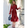 image:imageANRABESS Womens Floral Chiffon Midi Dress Puff Long Sleeve Mock Neck Summer Wedding Guest Party Dresses Fall 2026 OutfitsRed