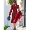 image:imageANRABESS Womens Floral Chiffon Midi Dress Puff Long Sleeve Mock Neck Summer Wedding Guest Party Dresses Fall 2026 OutfitsRed