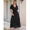 image:imageANRABESS Womens Floral Maxi Formal Dress Summer Mesh Short Sleeve V Neck Empire Waist Wedding Guest Party DressesBlack
