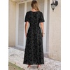 image:imageANRABESS Womens Floral Maxi Formal Dress Summer Mesh Short Sleeve V Neck Empire Waist Wedding Guest Party DressesBlack