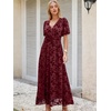 image:imageANRABESS Womens Floral Maxi Formal Dress Summer Mesh Short Sleeve V Neck Empire Waist Wedding Guest Party DressesBurgundy