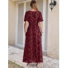 image:imageANRABESS Womens Floral Maxi Formal Dress Summer Mesh Short Sleeve V Neck Empire Waist Wedding Guest Party DressesBurgundy