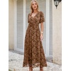 image:imageANRABESS Womens Floral Maxi Formal Dress Summer Mesh Short Sleeve V Neck Empire Waist Wedding Guest Party DressesCoffee