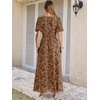 image:imageANRABESS Womens Floral Maxi Formal Dress Summer Mesh Short Sleeve V Neck Empire Waist Wedding Guest Party DressesCoffee