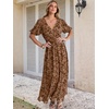 image:imageANRABESS Womens Floral Maxi Formal Dress Summer Mesh Short Sleeve V Neck Empire Waist Wedding Guest Party DressesCoffee