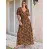 image:imageANRABESS Womens Floral Maxi Formal Dress Summer Mesh Short Sleeve V Neck Empire Waist Wedding Guest Party DressesCoffee