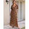 image:imageANRABESS Womens Floral Maxi Formal Dress Summer Mesh Short Sleeve V Neck Empire Waist Wedding Guest Party DressesCoffee