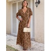 image:imageANRABESS Womens Floral Maxi Formal Dress Summer Mesh Short Sleeve V Neck Empire Waist Wedding Guest Party DressesCoffee