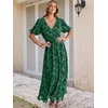 image:imageANRABESS Womens Floral Maxi Formal Dress Summer Mesh Short Sleeve V Neck Empire Waist Wedding Guest Party DressesDeep Green