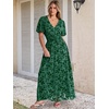 image:imageANRABESS Womens Floral Maxi Formal Dress Summer Mesh Short Sleeve V Neck Empire Waist Wedding Guest Party DressesDeep Green