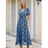 image:imageANRABESS Womens Floral Maxi Formal Dress Summer Mesh Short Sleeve V Neck Empire Waist Wedding Guest Party DressesDusty Blue