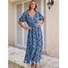 image:imageANRABESS Womens Floral Maxi Formal Dress Summer Mesh Short Sleeve V Neck Empire Waist Wedding Guest Party DressesDusty Blue